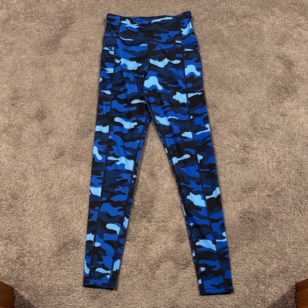 Love & Sports Camo Leggings SIZE XS Blue Black High Rise Compression Athletic - Picture 1 of 4